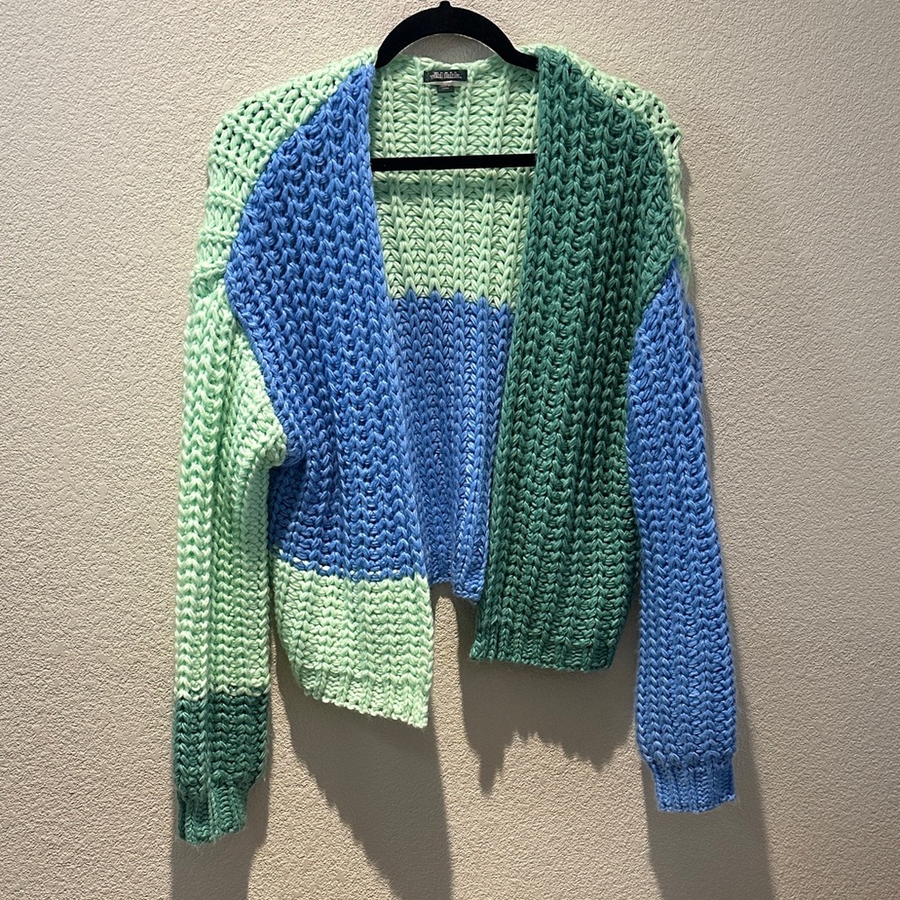 wild fable Colorblock Chunky Knit Cardigan in Mint, Blue, Teal Size medium